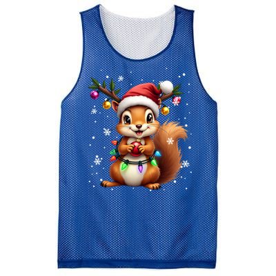 Festive Squirrel Spreading Holiday Cheer With Lights Gift Mesh Reversible Basketball Jersey Tank