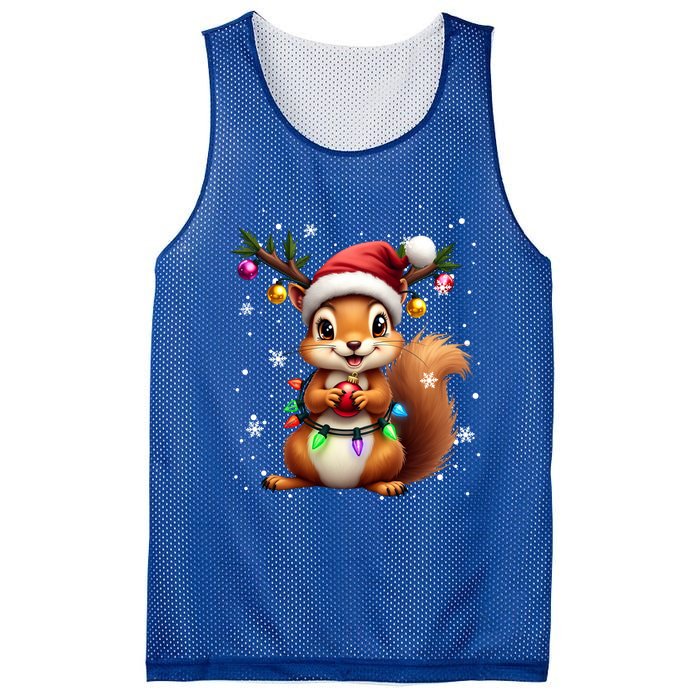 Festive Squirrel Spreading Holiday Cheer With Lights Gift Mesh Reversible Basketball Jersey Tank