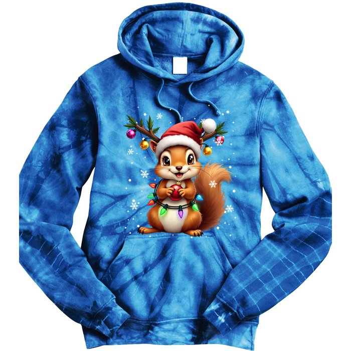 Festive Squirrel Spreading Holiday Cheer With Lights Gift Tie Dye Hoodie