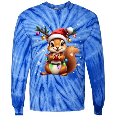 Festive Squirrel Spreading Holiday Cheer With Lights Gift Tie-Dye Long Sleeve Shirt