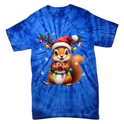 Festive Squirrel Spreading Holiday Cheer With Lights Gift Tie-Dye T-Shirt