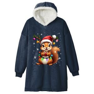 Festive Squirrel Spreading Holiday Cheer With Lights Gift Hooded Wearable Blanket