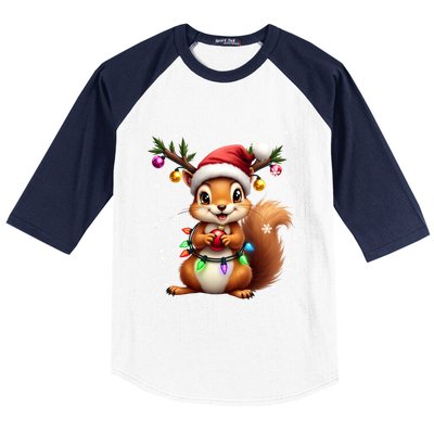 Festive Squirrel Spreading Holiday Cheer With Lights Gift Baseball Sleeve Shirt