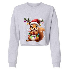 Festive Squirrel Spreading Holiday Cheer With Lights Gift Cropped Pullover Crew