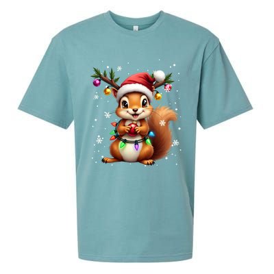 Festive Squirrel Spreading Holiday Cheer With Lights Gift Sueded Cloud Jersey T-Shirt