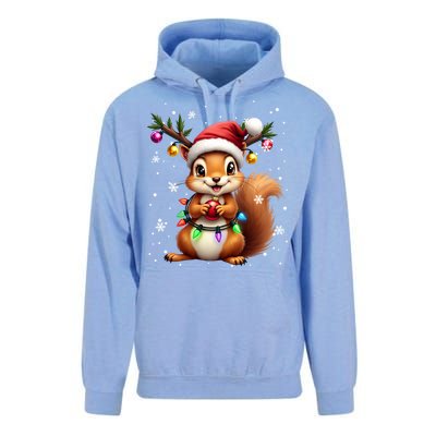 Festive Squirrel Spreading Holiday Cheer With Lights Gift Unisex Surf Hoodie