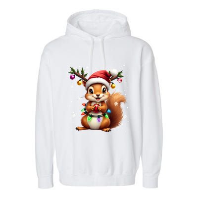 Festive Squirrel Spreading Holiday Cheer With Lights Gift Garment-Dyed Fleece Hoodie