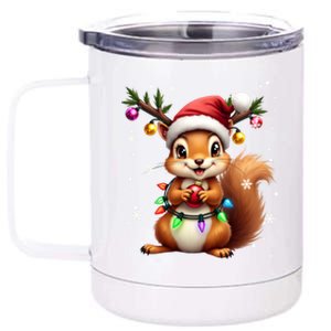 Festive Squirrel Spreading Holiday Cheer With Lights Gift 12 oz Stainless Steel Tumbler Cup