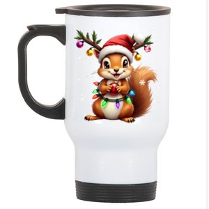 Festive Squirrel Spreading Holiday Cheer With Lights Gift Stainless Steel Travel Mug