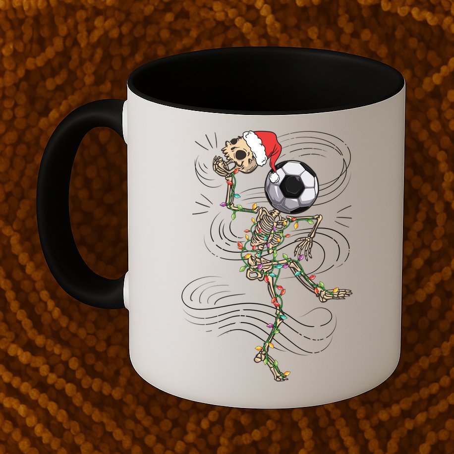 Funny Skeleton Soccer Ball Christmas Boys Xmas Gift Mug