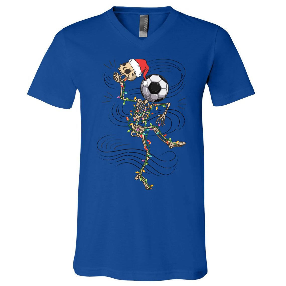 Funny Skeleton Soccer Ball Christmas Boys Xmas Gift V-Neck T-Shirt