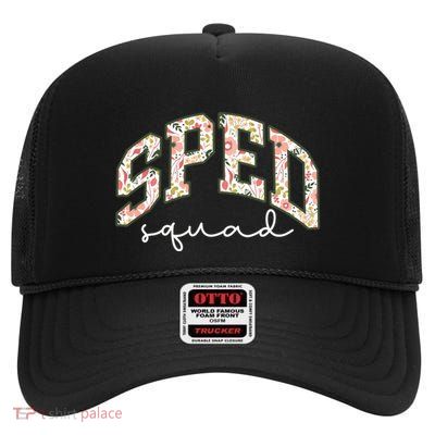 Floral Sped Squad Team Special Education Teacher Life High Crown Mesh Back Trucker Hat