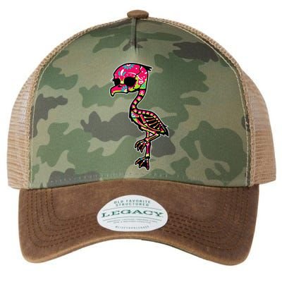 Flamingo Sugar Skull Dia De Los Muertos Mexican Day Of Dead Legacy Tie Dye Trucker Hat