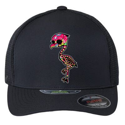 Flamingo Sugar Skull Dia De Los Muertos Mexican Day Of Dead Flexfit Unipanel Trucker Cap