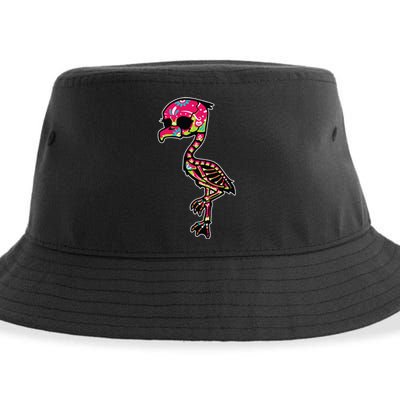 Flamingo Sugar Skull Dia De Los Muertos Mexican Day Of Dead Sustainable Bucket Hat