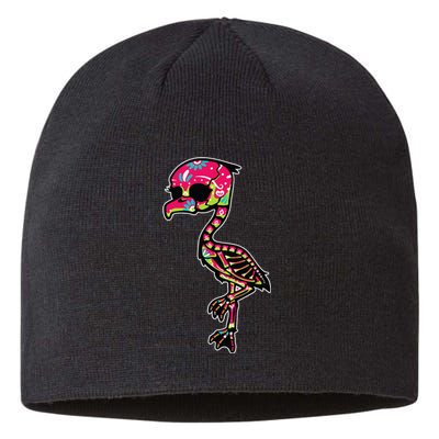 Flamingo Sugar Skull Dia De Los Muertos Mexican Day Of Dead Sustainable Beanie