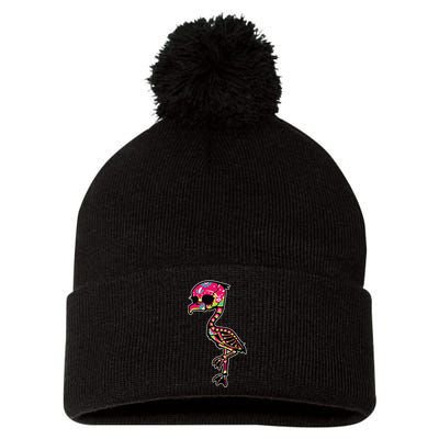 Flamingo Sugar Skull Dia De Los Muertos Mexican Day Of Dead Pom Pom 12in Knit Beanie