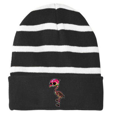 Flamingo Sugar Skull Dia De Los Muertos Mexican Day Of Dead Striped Beanie with Solid Band