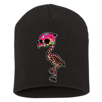 Flamingo Sugar Skull Dia De Los Muertos Mexican Day Of Dead Short Acrylic Beanie