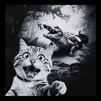 Funny Surprised Scared Cat Selfie With Alligator 7-Panel Snapback Hat
