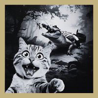 Funny Surprised Scared Cat Selfie With Alligator Mousepad