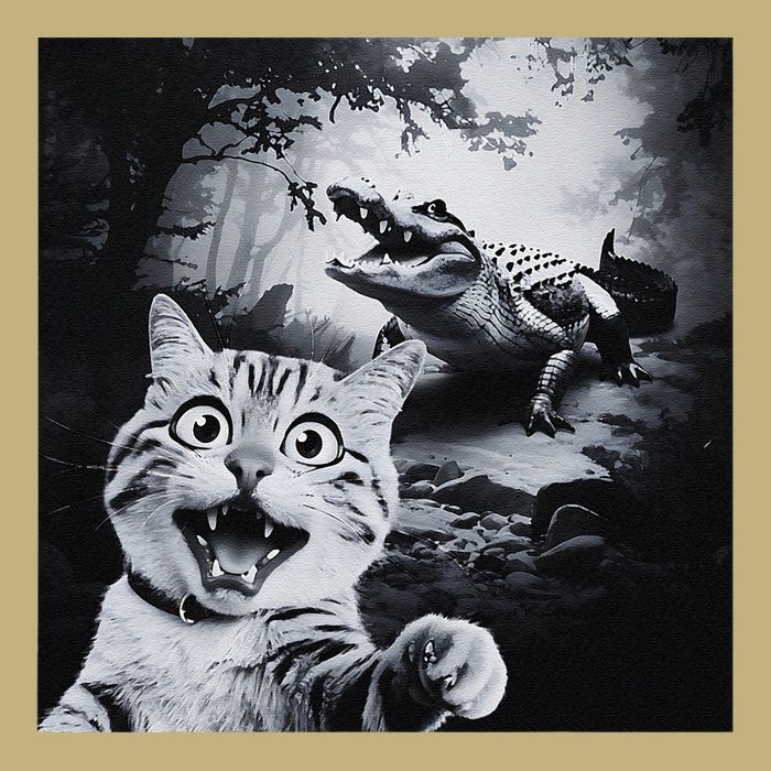 Funny Surprised Scared Cat Selfie With Alligator Mousepad