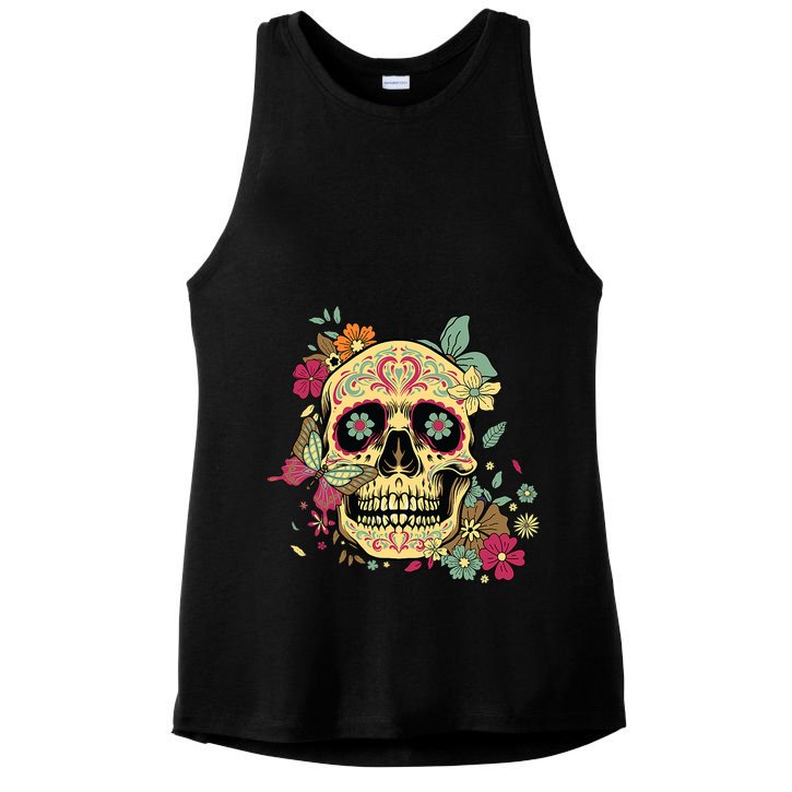 Floral Sugar Skull Dia De Los Muertos Dead Ladies PosiCharge Tri-Blend Wicking Tank