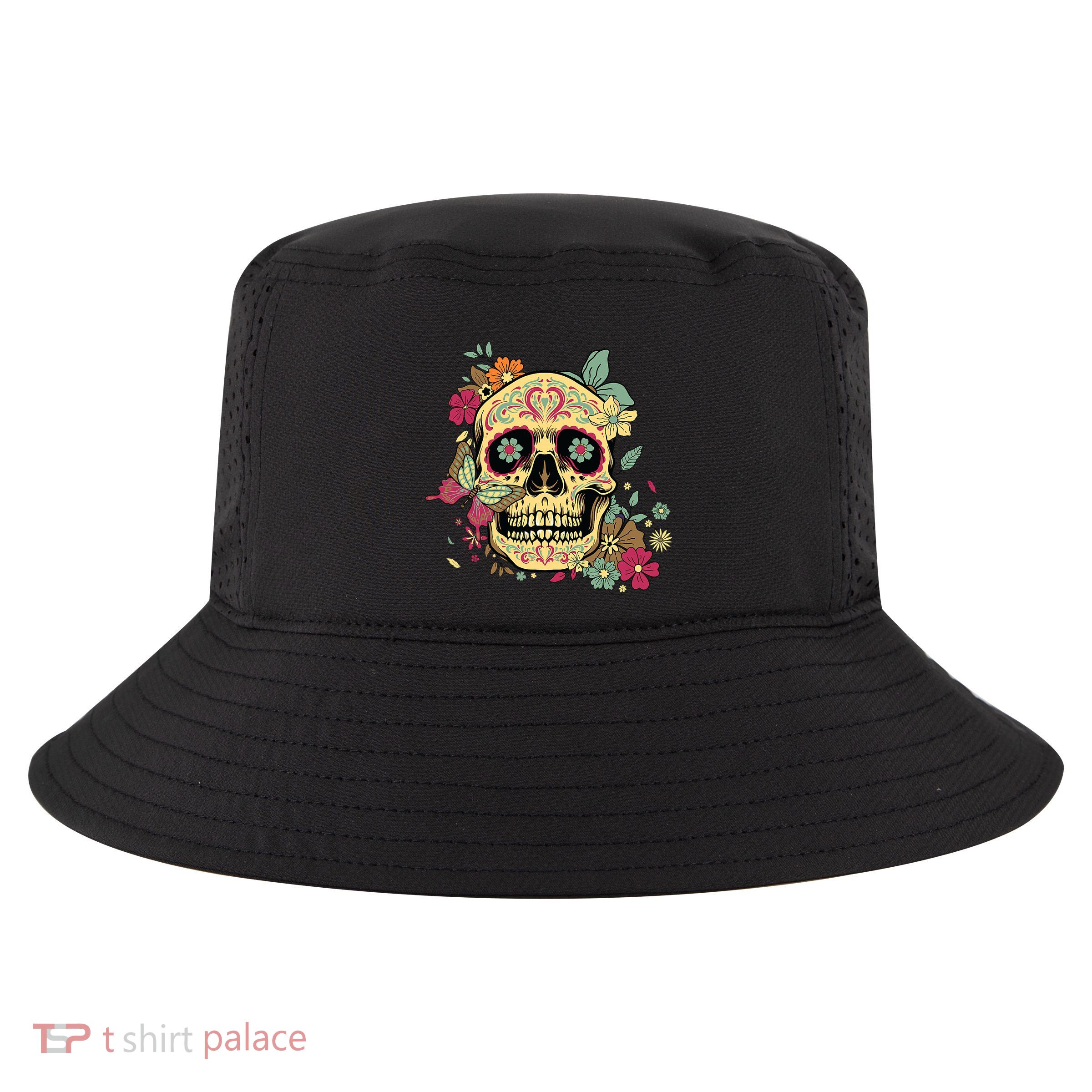 Floral Sugar Skull Dia De Los Muertos Dead Cool Comfort Performance Bucket Hat