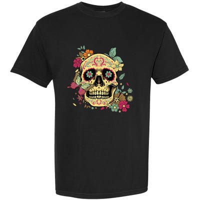 Floral Sugar Skull Dia De Los Muertos Dead Garment-Dyed Heavyweight T-Shirt