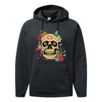 Floral Sugar Skull Dia De Los Muertos Dead Performance Fleece Hoodie