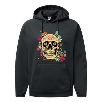 Floral Sugar Skull Dia De Los Muertos Dead Performance Fleece Hoodie