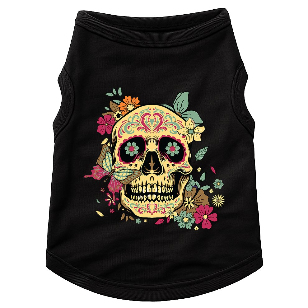 Floral Sugar Skull Dia De Los Muertos Dead Doggie Tank