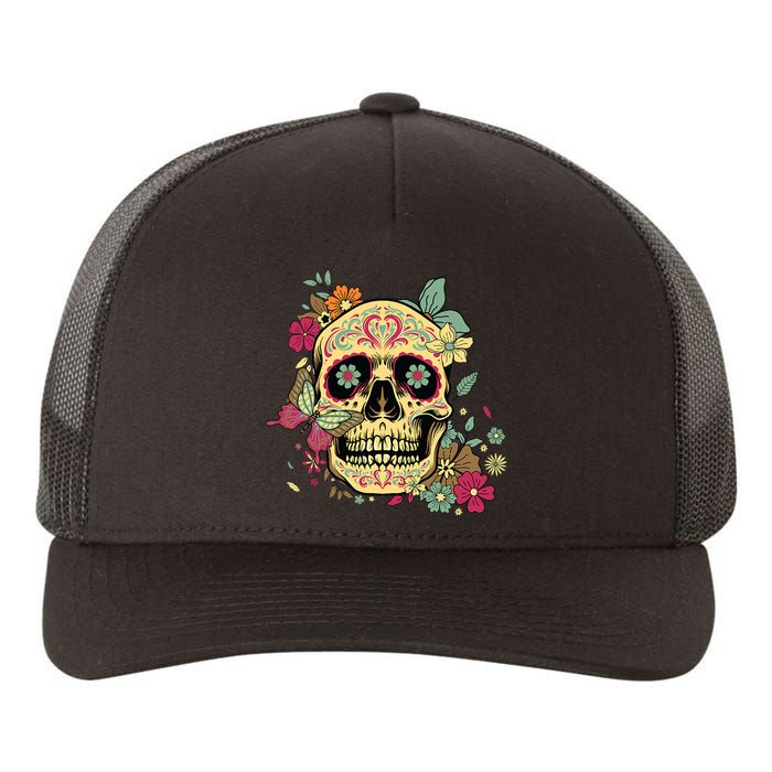 Floral Sugar Skull Dia De Los Muertos Dead Yupoong Adult 5-Panel Trucker Hat