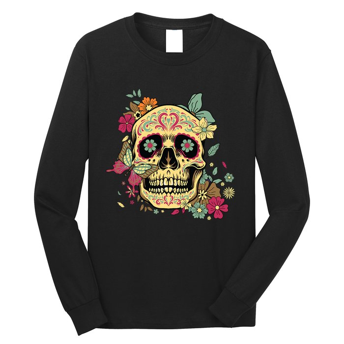 Floral Sugar Skull Dia De Los Muertos Dead Long Sleeve Shirt