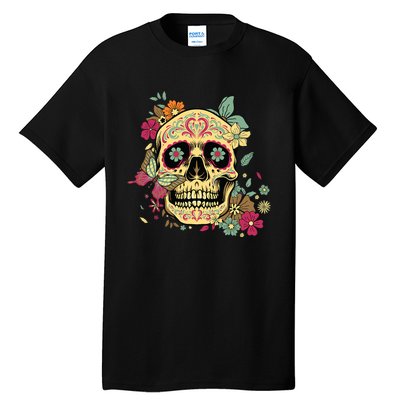 Floral Sugar Skull Dia De Los Muertos Dead Tall T-Shirt