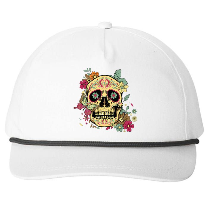 Floral Sugar Skull Dia De Los Muertos Dead Snapback Five-Panel Rope Hat