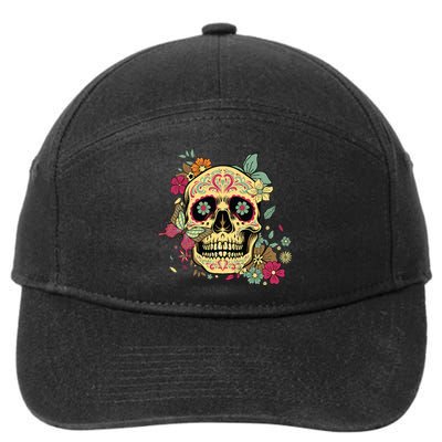 Floral Sugar Skull Dia De Los Muertos Dead 7-Panel Snapback Hat