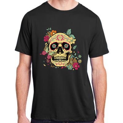 Floral Sugar Skull Dia De Los Muertos Dead Adult ChromaSoft Performance T-Shirt