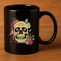 Floral Sugar Skull Dia De Los Muertos Dead 11oz C Handle Ceramic Mug