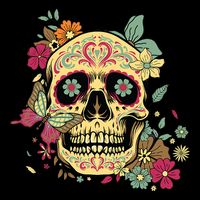 Floral Sugar Skull Dia De Los Muertos Dead Drawstring Bag