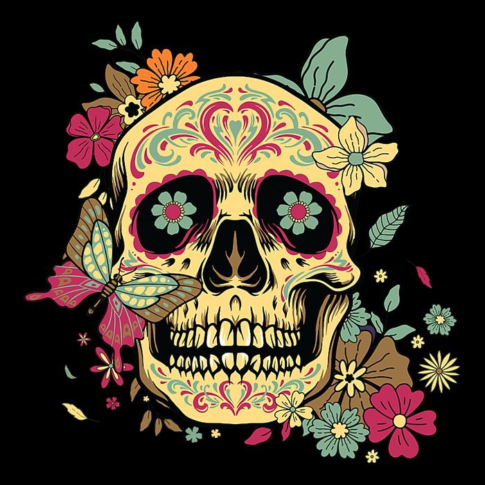 Floral Sugar Skull Dia De Los Muertos Dead Drawstring Bag