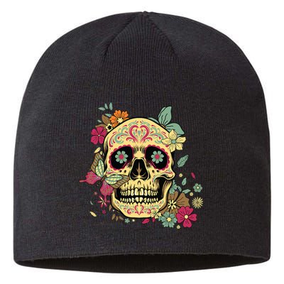 Floral Sugar Skull Dia De Los Muertos Dead Sustainable Beanie