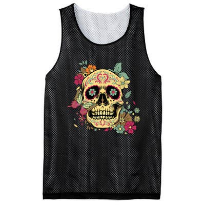 Floral Sugar Skull Dia De Los Muertos Dead Mesh Reversible Basketball Jersey Tank