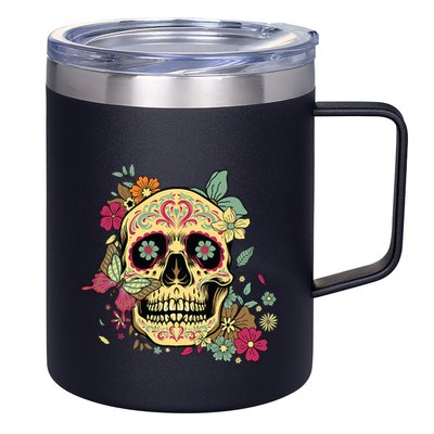 Floral Sugar Skull Dia De Los Muertos Dead 12oz Stainless Steel Coffee Mug