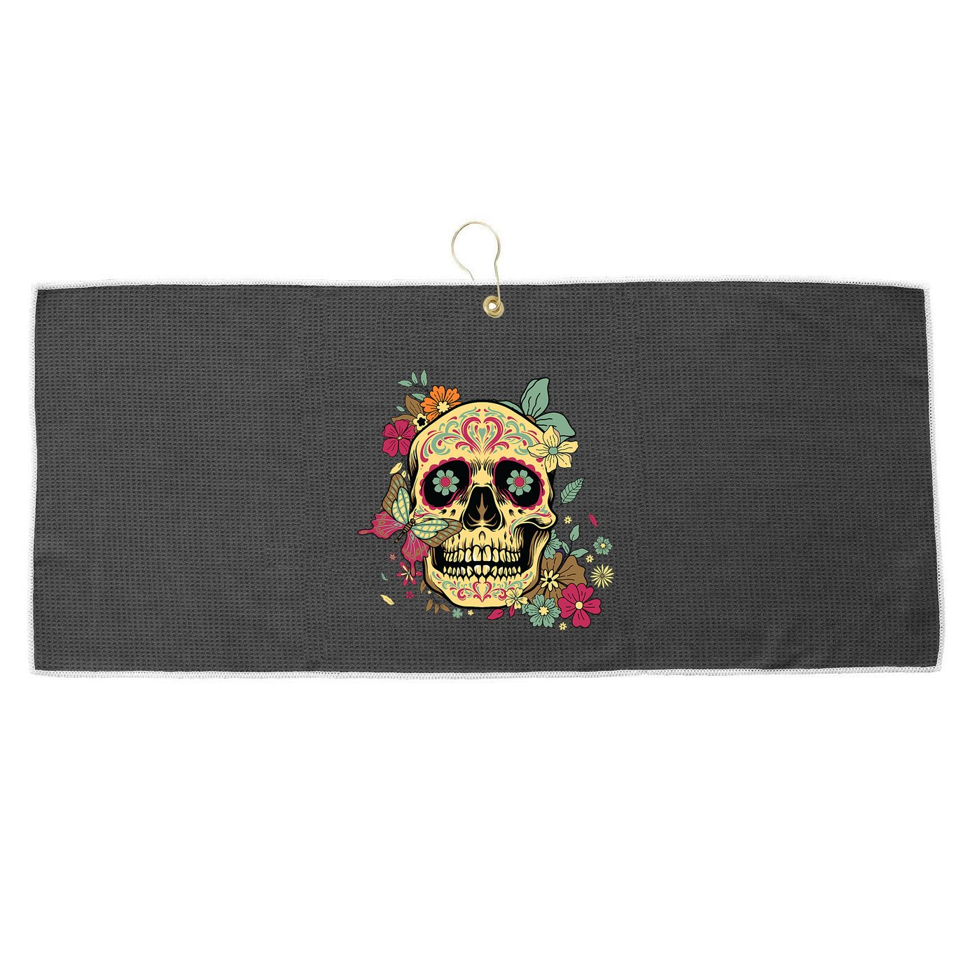 Floral Sugar Skull Dia De Los Muertos Dead Large Microfiber Waffle Golf Towel