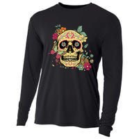 Floral Sugar Skull Dia De Los Muertos Dead Cooling Performance Long Sleeve Crew