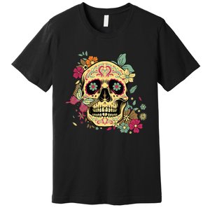 Floral Sugar Skull Dia De Los Muertos Dead Premium T-Shirt