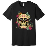 Floral Sugar Skull Dia De Los Muertos Dead Premium T-Shirt