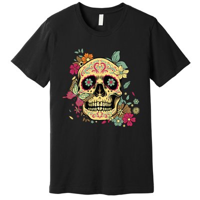 Floral Sugar Skull Dia De Los Muertos Dead Premium T-Shirt