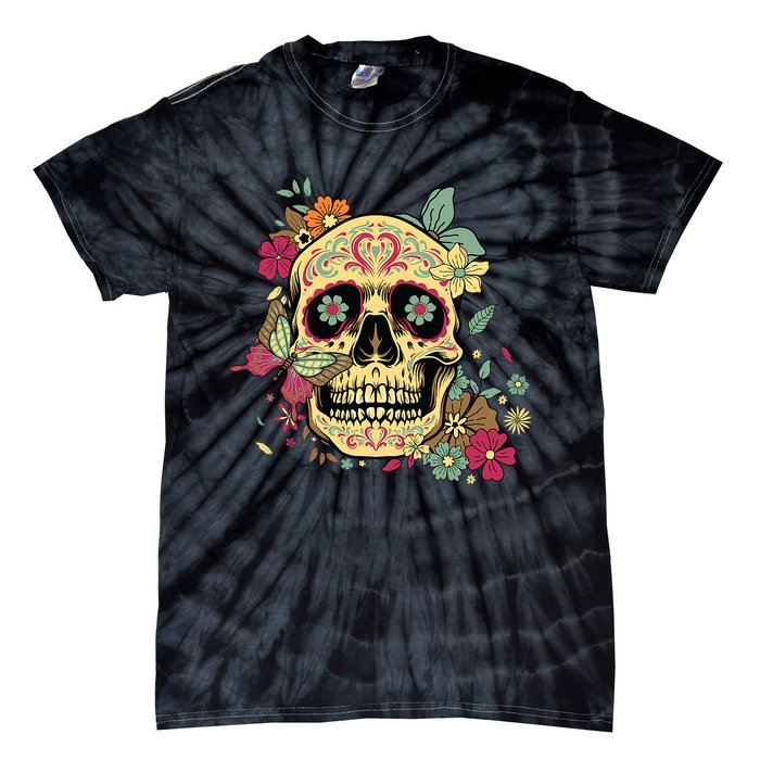 Floral Sugar Skull Dia De Los Muertos Dead Tie-Dye T-Shirt